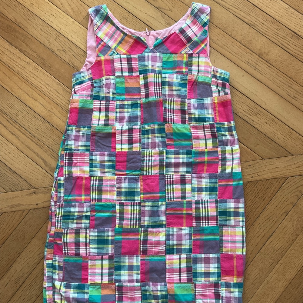 Women’s Talbots Pastel tunic madras plaid cotton shift dress with pockets 8 M